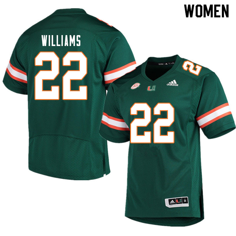 Women #22 Cameron Williams Miami Hurricanes College Football Jerseys Sale-Green - Click Image to Close